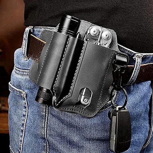 Multitfunction Belt Sheath, EDC Leather Belt Organizer, Multitool 3 pouch Holder - Picture 3 of 3