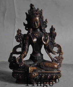 Exquisite Old collectionsTibet Bronze Tibetan Buddhism Statue Green tara