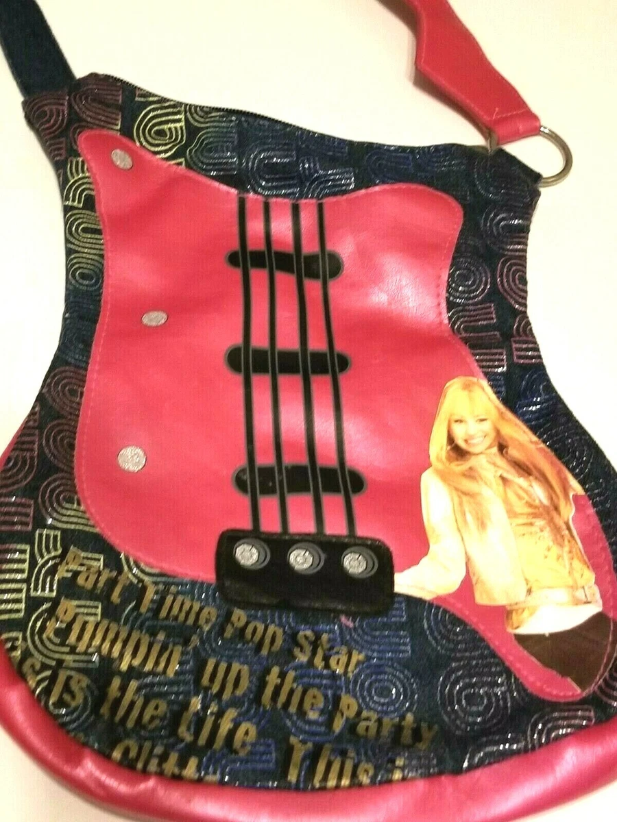 Hanna Montana Miley Cyrus Guitar Shaped Purse Bag Pink Black