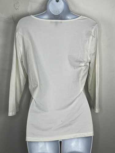 Cable & Gauge Petite Womens Top Sz L White Ruffle Front Long Sleeve T Shirt - Picture 2 of 11
