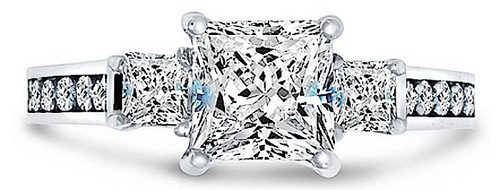 2.5 Ct Princess 14K White Gold 3-Stone Created Diamond Engagement Wedding Ring - Picture 9 of 11