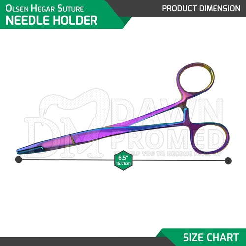 3 Pcs Olsen Hegar 6.5" Suture Needle Holder Rainbow Color Cutting Scissor Set - Picture 2 of 9