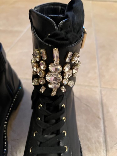 Kurt Geiger London Stoop Black Embellished Combat Boots EUC Size 38 FLAW - Picture 9 of 16