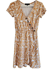 Derek Heart Womens Junior Size Small Dress White Orange Casual Wrap Stretch