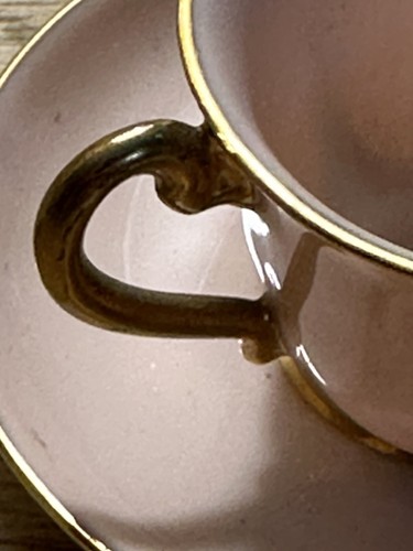 Antique Miniature Pink Ridgewood Translucent tea Cup & saucer Gold Gilding - Picture 4 of 9