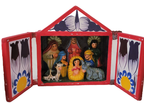 Set Of 4 Folk Art Pottery Nativity Handmade Miniatures Diorama Ornament Retablo - Picture 2 of 24