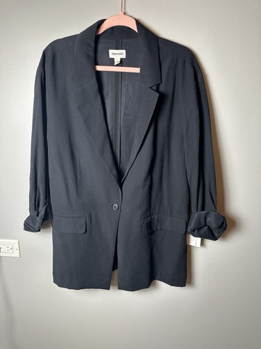 New Open Edit Nordstrom Women's Relaxed Fit Single Button Blazer Black Size L