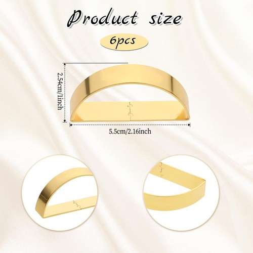 Gold Christmas Napkin Rings Semicircle Metal Holder Holiday Xmas Set of 6 - Picture 2 of 7