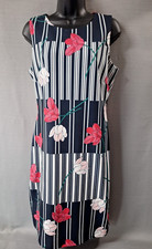 Tommy Hilfiger Sleeveless Sheath Dress Navy & White Stripe Red Flowers Size 10
