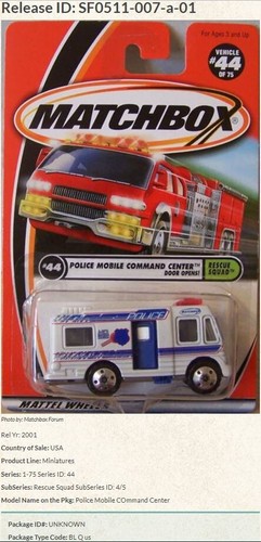 Matchbox 2000 #44 - #MB503 Matchbox Hero! - Police Mobile Command Center - Picture 21 of 22