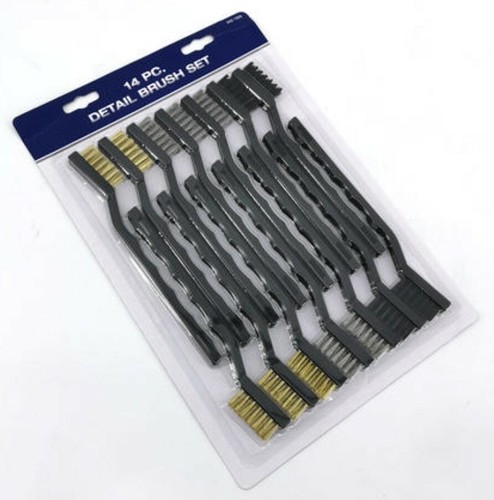 Set di spazzole a filo per dettagli 14 pezzi, acciaio inox, ottone, setole in nylon ~NUOVE~ - Foto 2 di 7