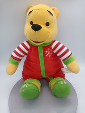Disney Just Play Stuffed Pooh Bear Plush Red Christmas Pajamas Green Slippers