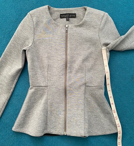 TOPSHOP PETITE Ladies’ Grey Jersey Fitted Zipped Jacket Size UK 4 (EUR 32) - Picture 8 of 22
