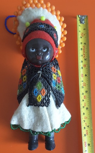 Vintage Retro 50-60s Black African Doll Bead Felt National Costume Souvenir Zulu - Picture 11 of 12