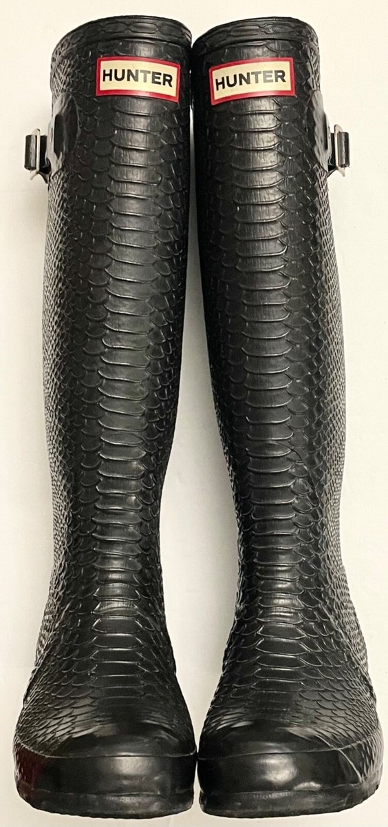 【待望★】 Hunter Women's Carnaby Boa Snake Tall Wellies Black Size 5M 靴