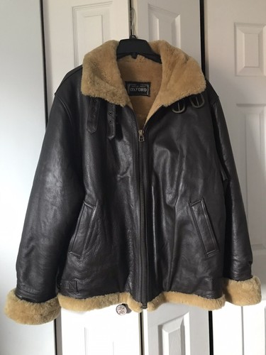 Men’s Custom Leather Shearling Wool Aviator Jacket Brown/Tan Vtg Sz L *READ*