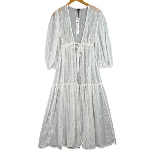 Express Cover-Up Womens Sz M/L White Metallic Maxi Beach Longline Sheer NWT $98 - Picture 2 of 15