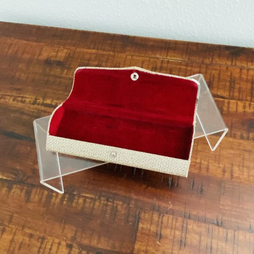 Vintage Eyeglass Case 50s/60s Women Mod Tan Gray Silver White Mid Century Modern - Picture 5 of 12