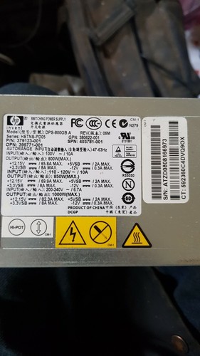 HP 1000 WATT SERVER POWER SUPPLY HSTNS-PD05 DPS800GB A 379123-001 - Picture 2 of 5