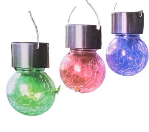 Rowan Solar Crackle Glass Lights Set Weather Resistant Bright White & MultiColor - Picture 6 of 23