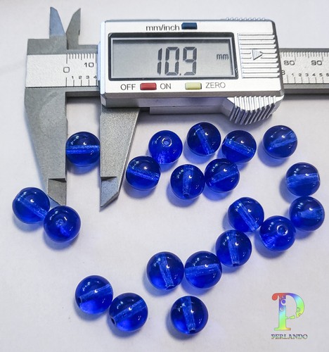 20 böhmische Glasperlen Kugeln rund blau aus neu Gablonz 11 mm (175/5) - Bild 3 von 3