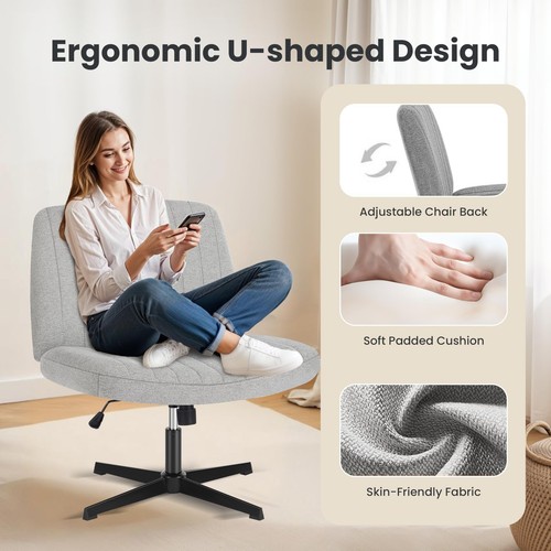 Criss Cross Legged Chair Swivel Chair Height Adjustable for Home Office Grey - Picture 6 of 8