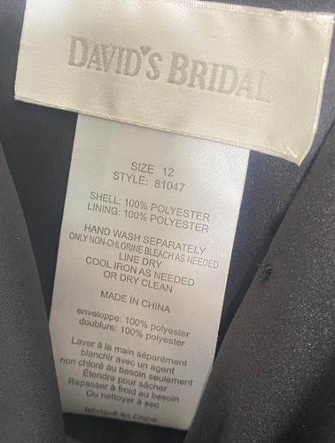 Davids Bridal Gown Size 12 Black Sleeveless V-Neck Ruched Satin Wedding Elegant - Picture 3 of 8