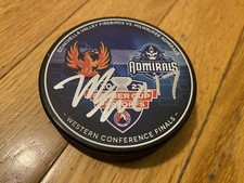 COACHELLA VALLEY FIREBIRDS MAX MCCORMICK SIGNED 2023 WCF LOGO HOCKEY PUCK COA