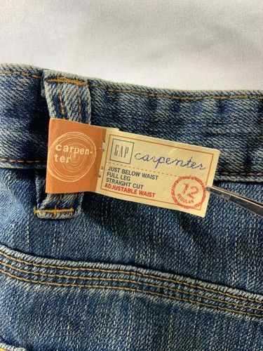 NWT Gap Kids Jeans Youth Girls 12 Reg Denim Carpenter Blue Straight Adjustable - Picture 4 of 23