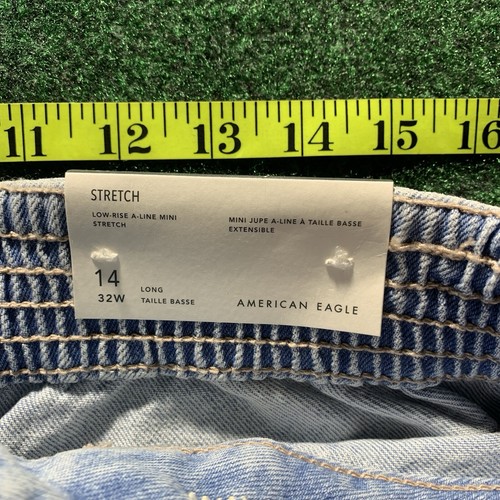 American Eagle Festival Mini Skirt Womens 14 long Cargo Y2K Denim Stretch Elasti - Picture 2 of 14