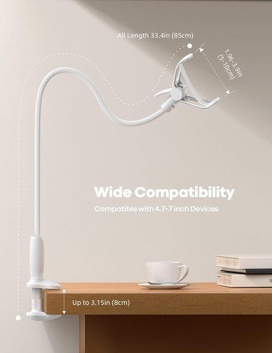 Gooseneck Phone Holder for Bed Desk Clamp Adjustable Sturdy Flexible White - 第 7/9 張圖片