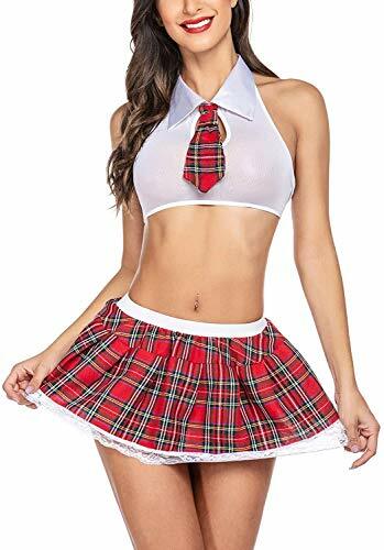 Sexy Lingerie Women's Lace Two Piece Outfits Tie Top and Mini Pleated Skirt Set - Picture 14 of 17