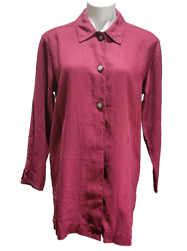 J. Jill 100% Linen Jacket 3-Button Sz 4 Cranberry Split Front/Back Mid-Length LS - Picture 2 of 15