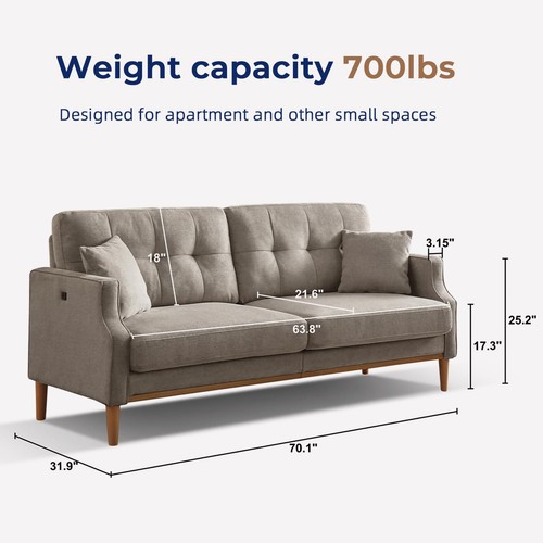 JETEAGO 70" Loveseat Sofa Modern Decor Comfy Love Seat Couches with USB Port - Picture 6 of 52