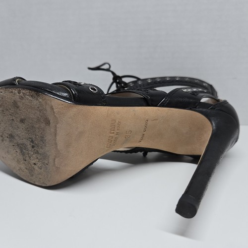 Miu Miu Grommet Leather Lace Up Bow Cut Out Caged Heels Sandals Sz EU 35 US 5 - Picture 12 of 12