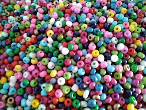Glass Opaque Seed Bead, Carnival Mix, 4-5.5x2.5-3mm, 50grams. - Picture 2 of 2
