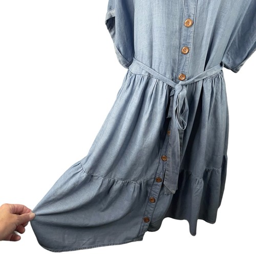 Torrid Chambray Short Sleeve Button Up Tiered Shirt Dress Women’s 1X Tie Waist - Picture 8 of 13