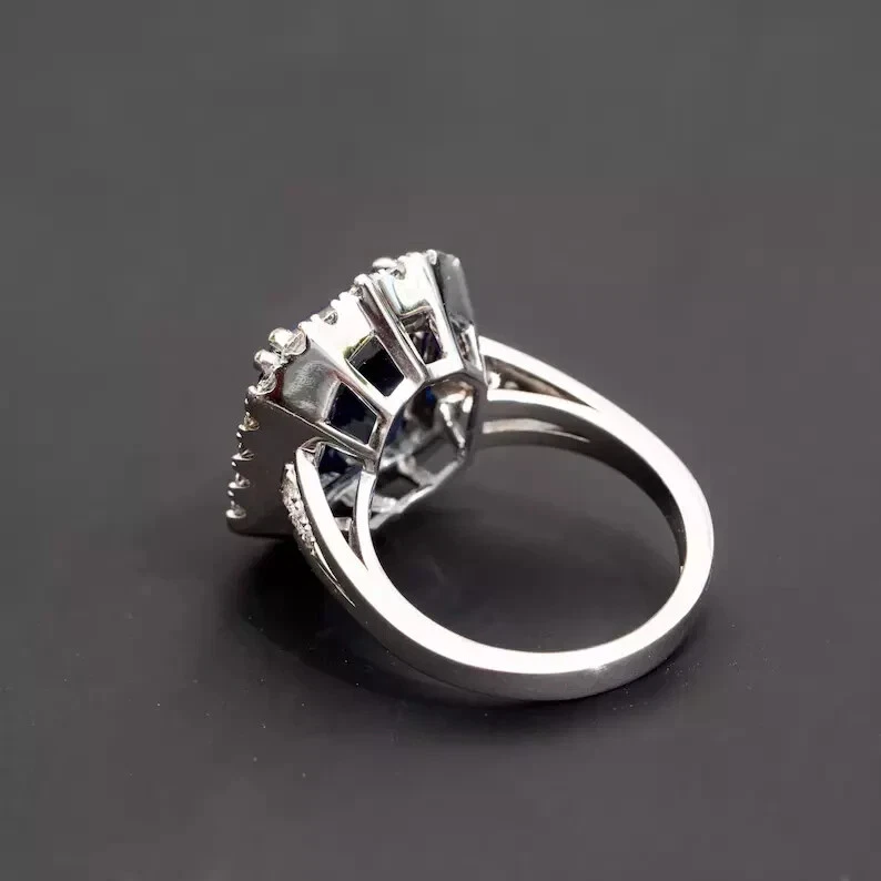 Обручальное кольцо из белого золота 14 карат с натуральным сапфиром и бриллиантом огранки изумруд 4,50 карата ЧИСТОЕ - Изображение 3 из 4