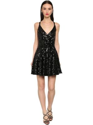 Dolce & Gabbana★Black Sequin Flared Cross-Back Mini Dress NWT Dolce & Gabbana Black Sequin Flared Cross-Back Mini