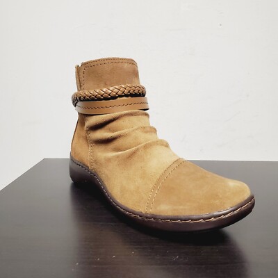 Clarks Collection Suede Ankle Boots - Cora Braid Boot in Dark Khaki, 9 W - NIB