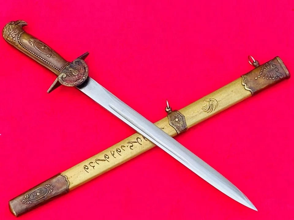 老式军用短剑欧洲刀刃鹰黄铜手柄鞘 — 第 2/4 张图片