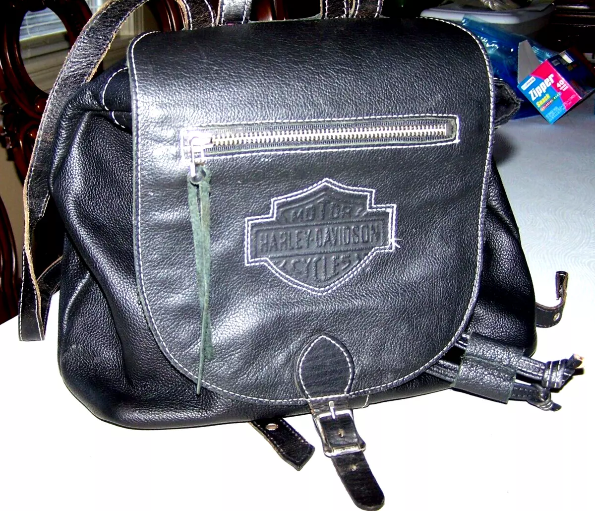 Harley Davidson Motorcycles Genuine Leather Black Backpack Purse 11 x 11