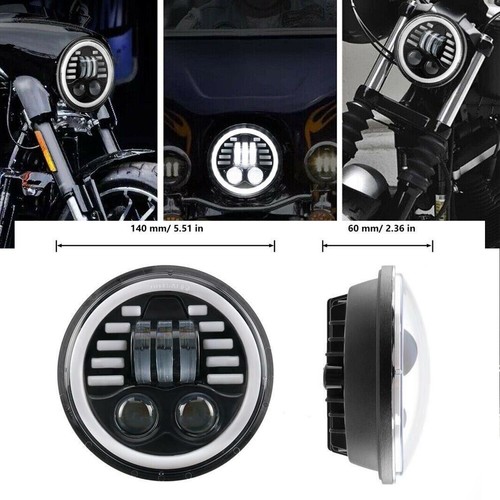 5.75" LED Black Headlight Round H4 For Harley Dyna Wide Glide FXDWG/Low Rider - Bild 3 von 12