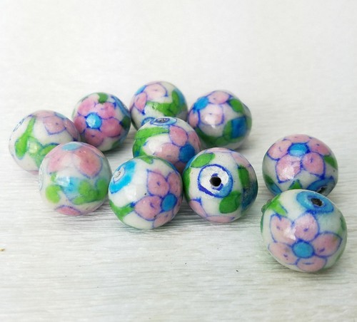 Vintage New Old Stock Keramik floral bemalt PERLEN 10 STCK. Stilwahl - Bild 5 von 10