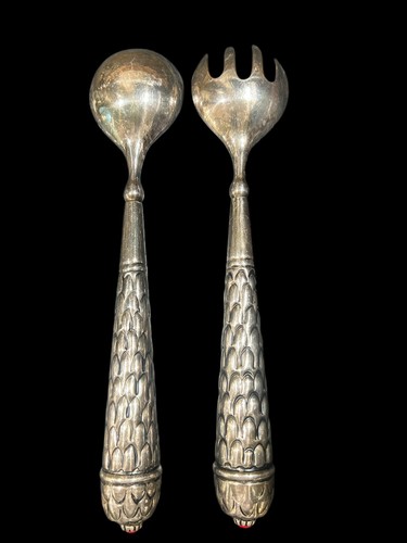 Servizio da Insalata Vintage Midcentury Cucina Decorativo Placcato Argento Forchetta Cucchiaio - Foto 8 di 8