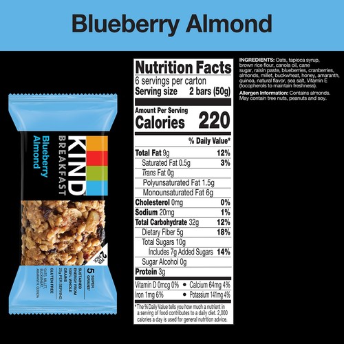 KIND Breakfast Healthy Snack Bar Blueberry Almond Gluten Free Breakfast Bars - Picture 2 of 6