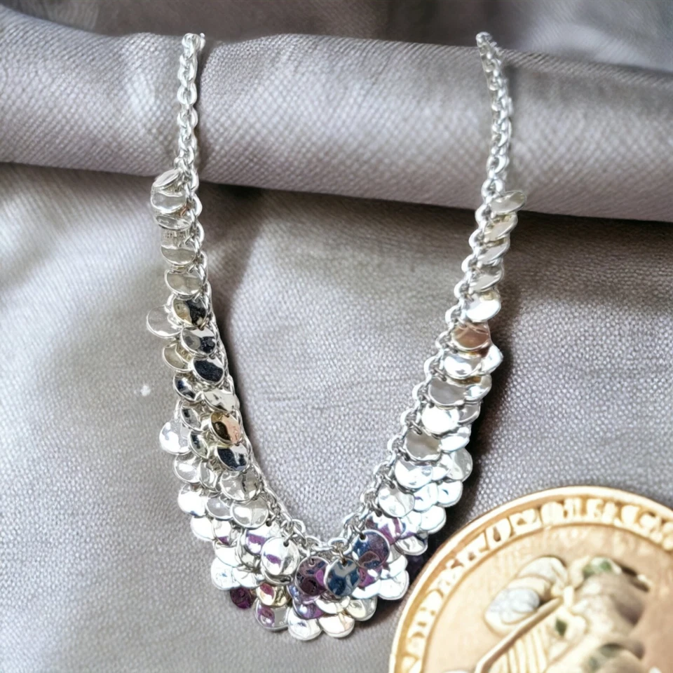 Silver Tone Disk Chunky Belly Dancer Necklace 22" + extension  - Image 2 of 4