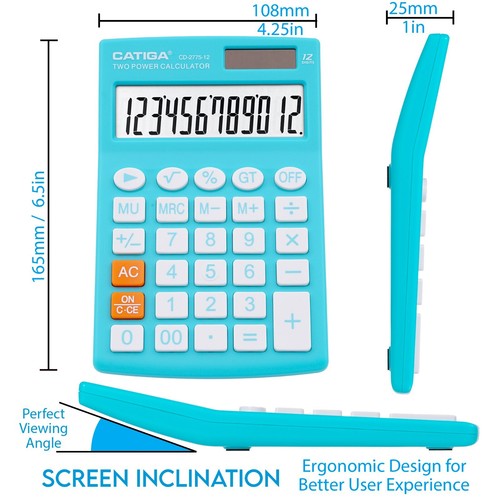 Calculadora de escritorio CATIGA con pantalla LCD de 12 dígitos, uso en el hogar u oficina - Imagen 17 de 56