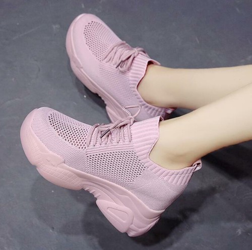 Womens High Wedge Heel Lace up Casual Mesh Hollow out Platform Sneakers Shoes S - Picture 10 of 17