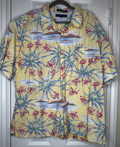 Tommy Hilfiger Hawaiian Shirt Mens Size XXL Yellow Floral Island Print - Picture 2 of 9